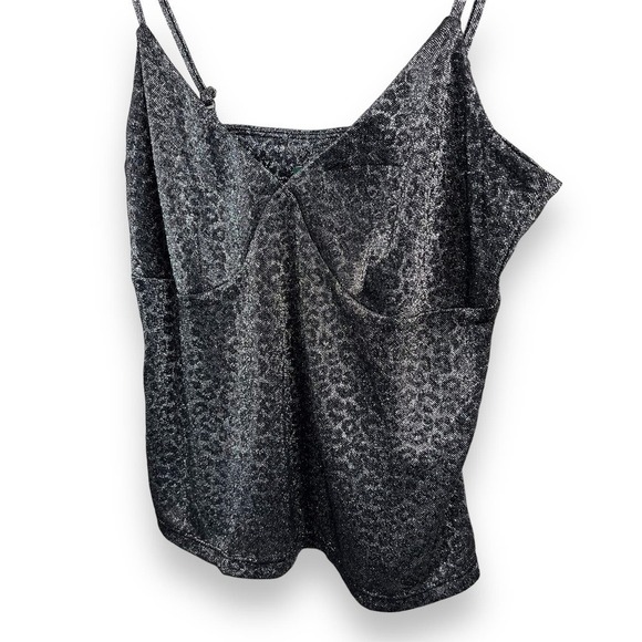 Wild Fable Top Womens Medium Black Leopard Print Shiny Spaghetti Strap Y2K Fairy - Picture 7 of 10